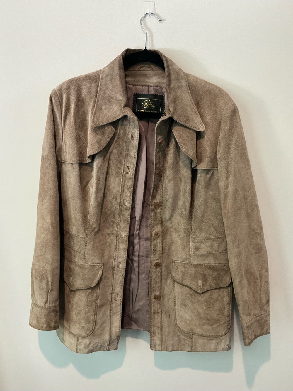 Vintage 70s-80s Taupe Suede Button-Front Leather Jacket